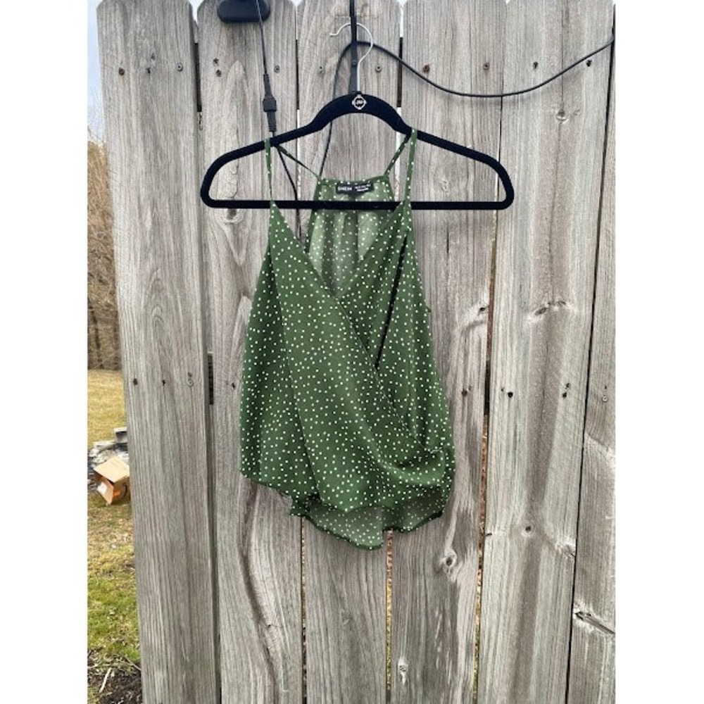 SHEIN Olive Green Polka Dot‎ Wrap V-Neck Spaghetti Strap Camisole Tank Top XS